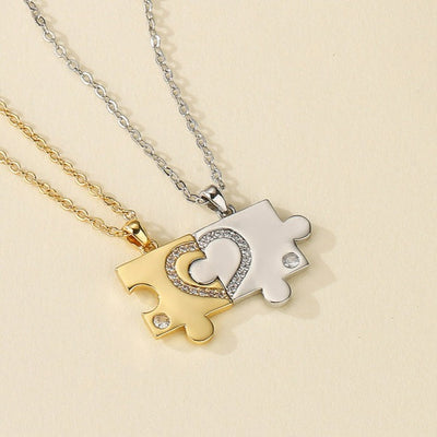 Collier Couple Doré Argenté Puzzle