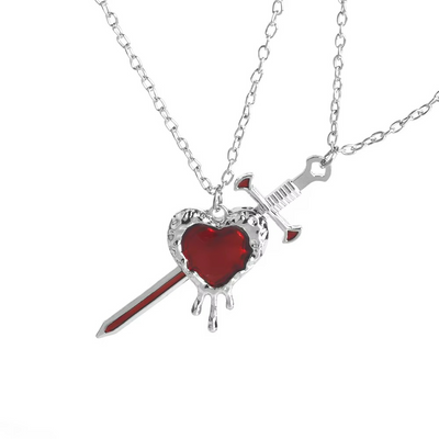Collier Couple Coeur Rouge et Epee