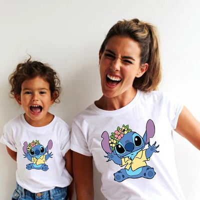 T Shirt Mère Fille Disney Stitch Couronne