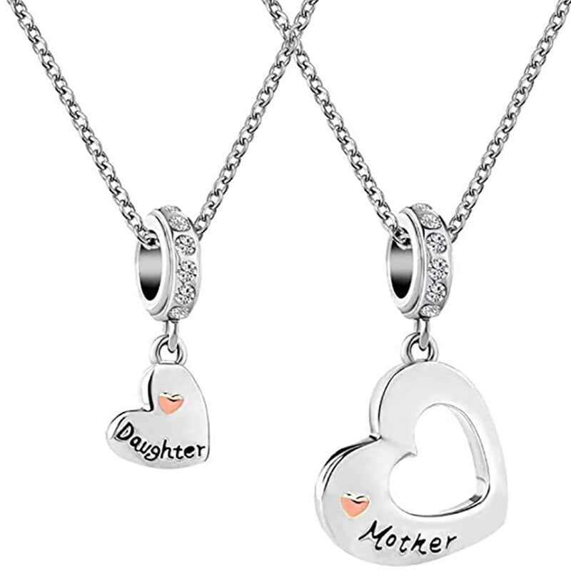 Lot de 2/3 colliers en forme de cœur pour maman et fille - Cadeau pour maman, mère et fille, Cuivre, Pas de gemme