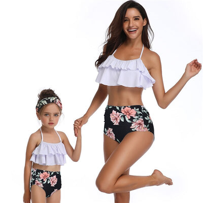 Maillot de Bain Mère Fille Haut Blanc