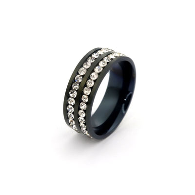 Bague Couple Large Strass Noire