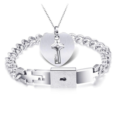 Bracelet Couple Avec un Cadenas Collier avec la Clé