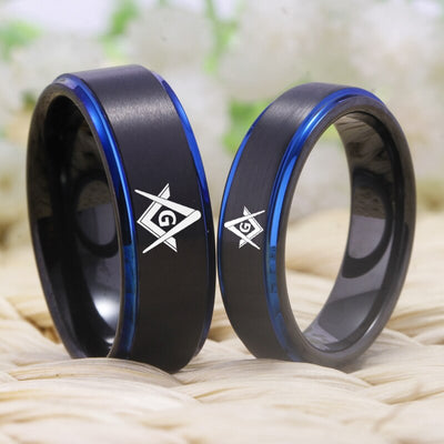 Bague Couple Franc Maçon Noir Bleu