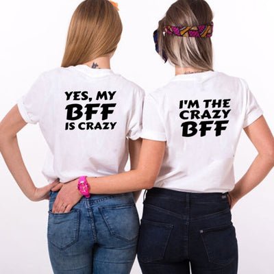 T Shirt Crazy Friends pour Meilleure Amie Blanc