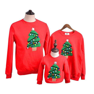 Pull Sapin de Noel pour Famille Rouge