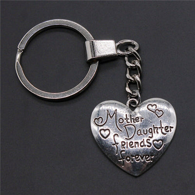 Porte Clé Mère Fille Coeur Argenté