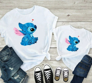 T Shirt Mère Fille Stitch Petit Coeur 