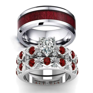 Bague Couple Coeur Pierres Rouges