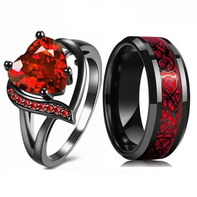 Bague Couple Coeur Rouge