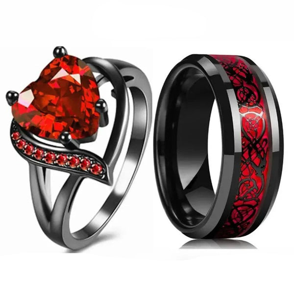 Bague Couple Coeur Rouge