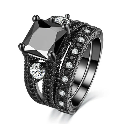 Bague Couple Noire Grande Pierre