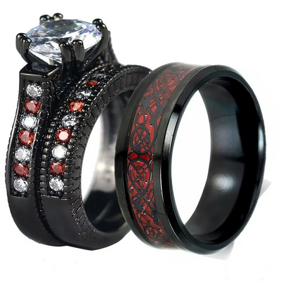 Bague Couple Noire Solitaire