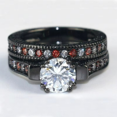 Bague Couple Noire Solitaire