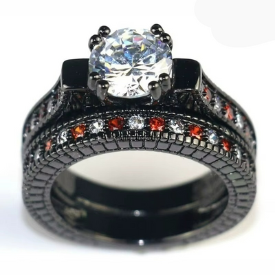 Bague Couple Noire Solitaire