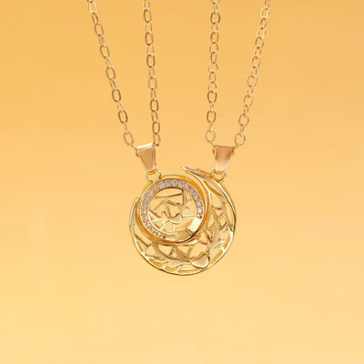 Collier Couple Lune Soleil Dore
