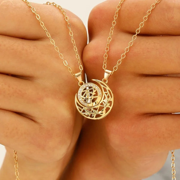 Collier Couple Lune Soleil Doré