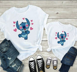 T Shirt Mère Fille Stitch Multi Coeurs