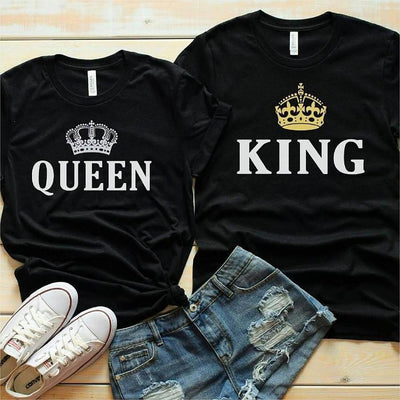 T-Shirt Couple Queen King Couronne Or