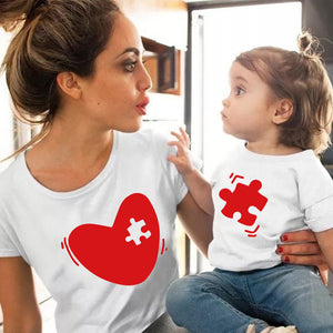 T Shirt Mère Fille Coeur Puzzle