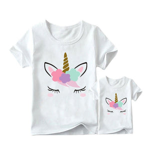 T Shirt Maman Fille Licorne Maquillée