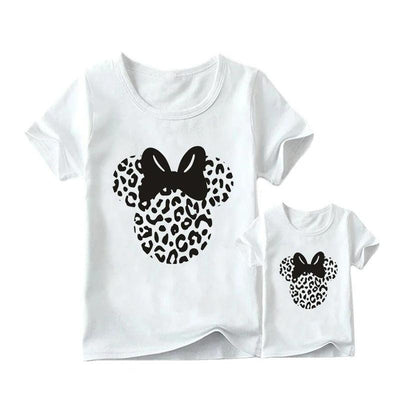 T Shirt Mère Fille Minnie Imprimé Animal Noeud