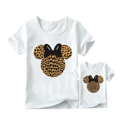 T Shirt Mère Fille Minnie Imprimé Animal Noeud