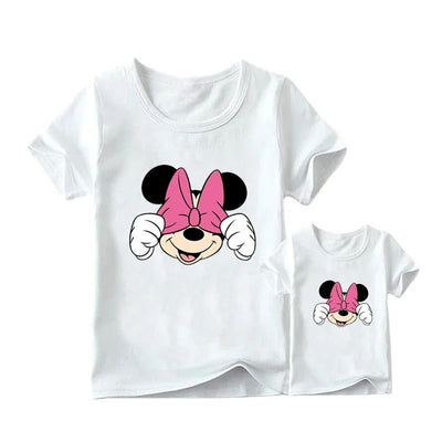 T Shirt Mère Fille Minnie Mouse Noeud Rose