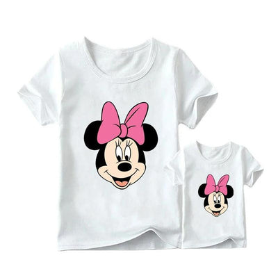 T Shirt Mère Fille Minnie Noeud Rose