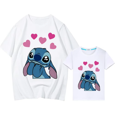 T Shirt Mère Fille Stitch Coeur