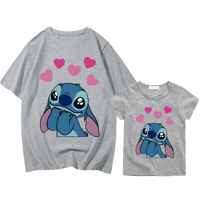 T Shirt Mère Fille Stitch Coeur