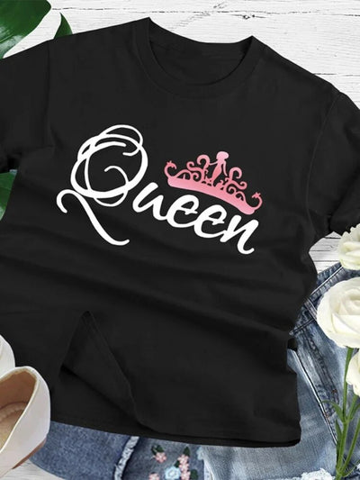 T Shirt Couple King Queen Doré Rose