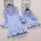 Robe Eté Mere Fille Rayures bleues