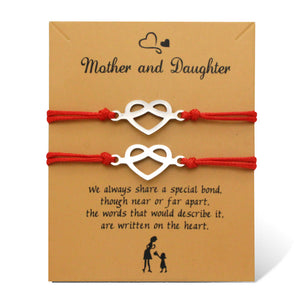 Bracelet Cordon Mère Fille Deux Coeurs