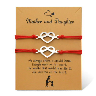Bracelet Cordon Mère Fille Deux Coeurs