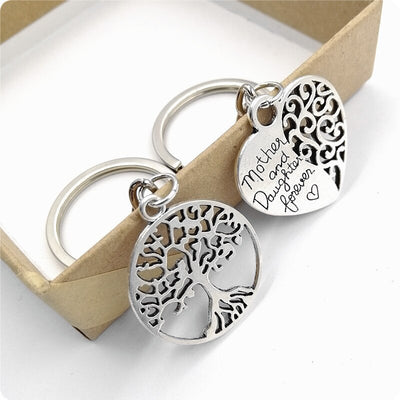 Porte Clé Mère Fille Coeur et Arbre