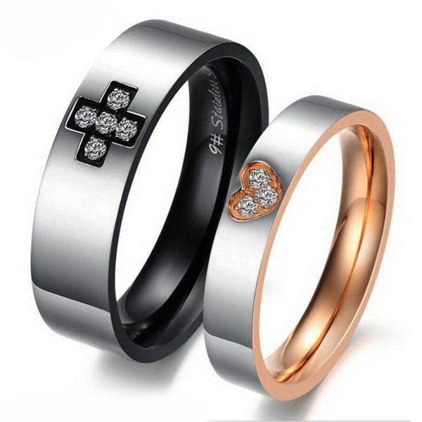 Bague Couple Acier Noir et Or