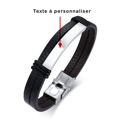 Bracelet d'Amitié Cuir Personnalisé Homme Argent - MatchingMood