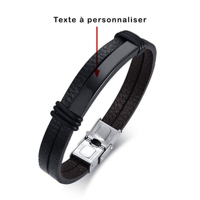 Bracelet d'Amitié Cuir Personnalisé Homme Noir - MatchingMood