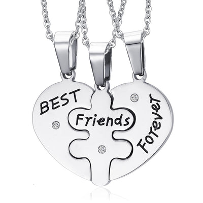 Collier d'Amitié Coeur 3 Parties Argent - MatchingMood