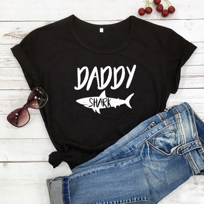 T shirt Couple Daddy Shark Noir - MatchingMood