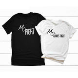 T-Shirt Mrs Always Right et Mr Right Noir et Blanc