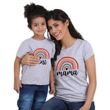 T Shirt Mere Fille Rainbow Mama Mini Gris