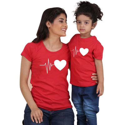 Tee Shirt Mon Petit Coeur Qui Bat pour Mere Fille Rouge