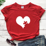 T Shirt Couple Puzzle Coeur Rouge  - Coeur - MatchingMood