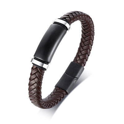 Bracelet d'Amitié Homme Cuir Tressé Personnalisable Marron - MatchingMood
