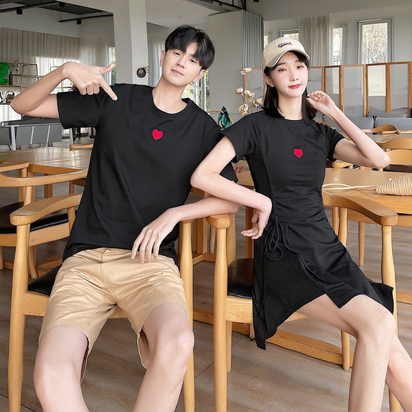 Tenue Robe Tee Shirt et Tee Shirt Noir pour Couple