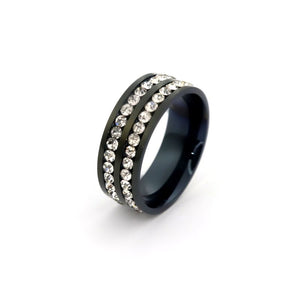 Bague Couple Large Strass Noire
