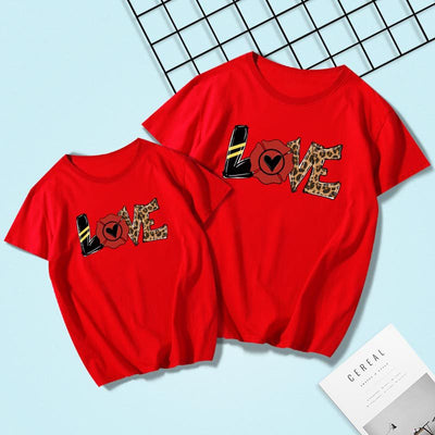 Tee Shirt Pour Mere et Fille LOVE Rouge Tendance