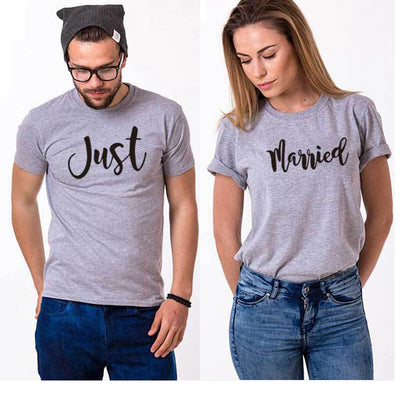 Tee-Shirt Just Married Couple Gris